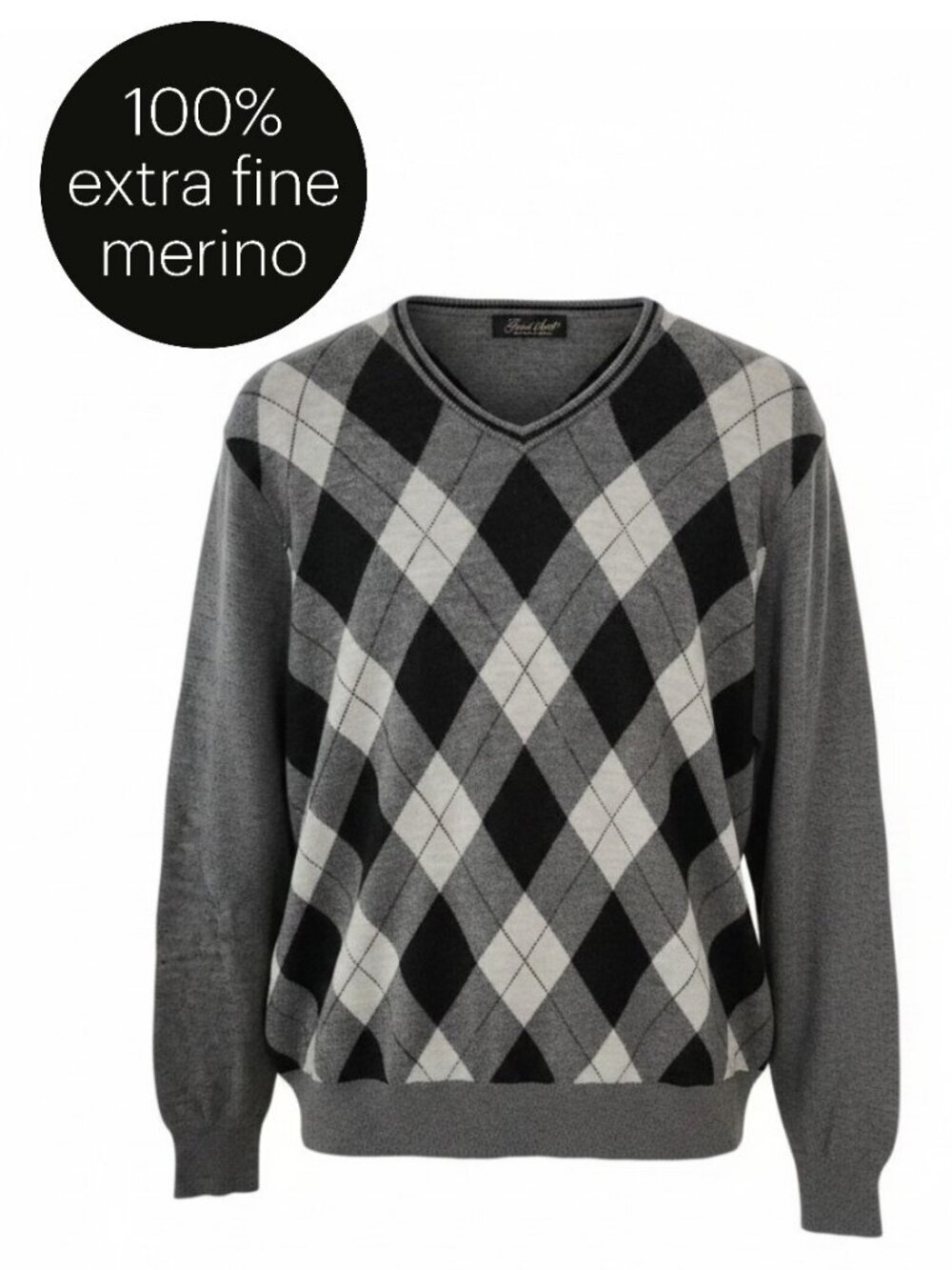 GARRET SCOTT 100% extra-fine merino wool argyle v-neck sweater small